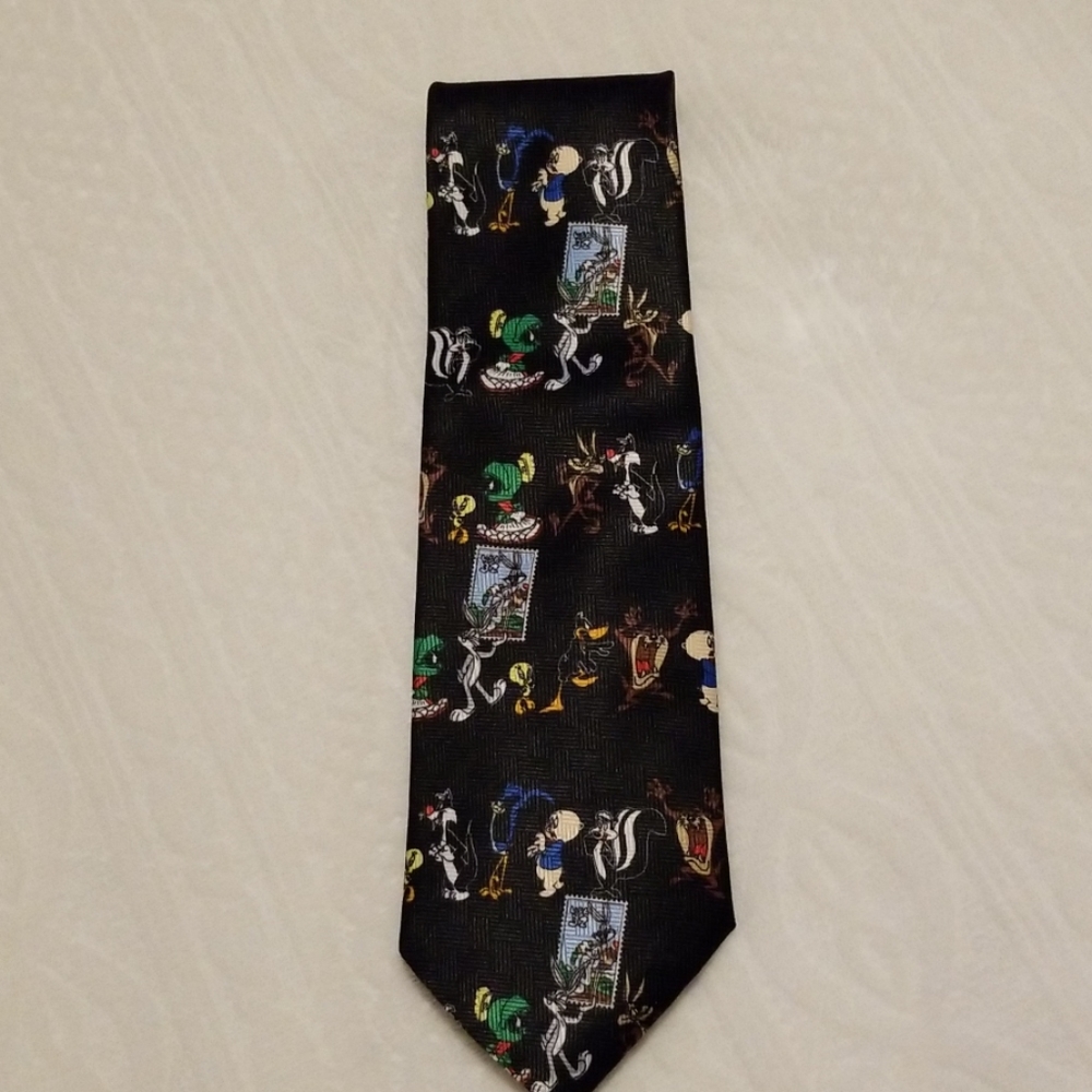 Looney Toons stamp collection tie black